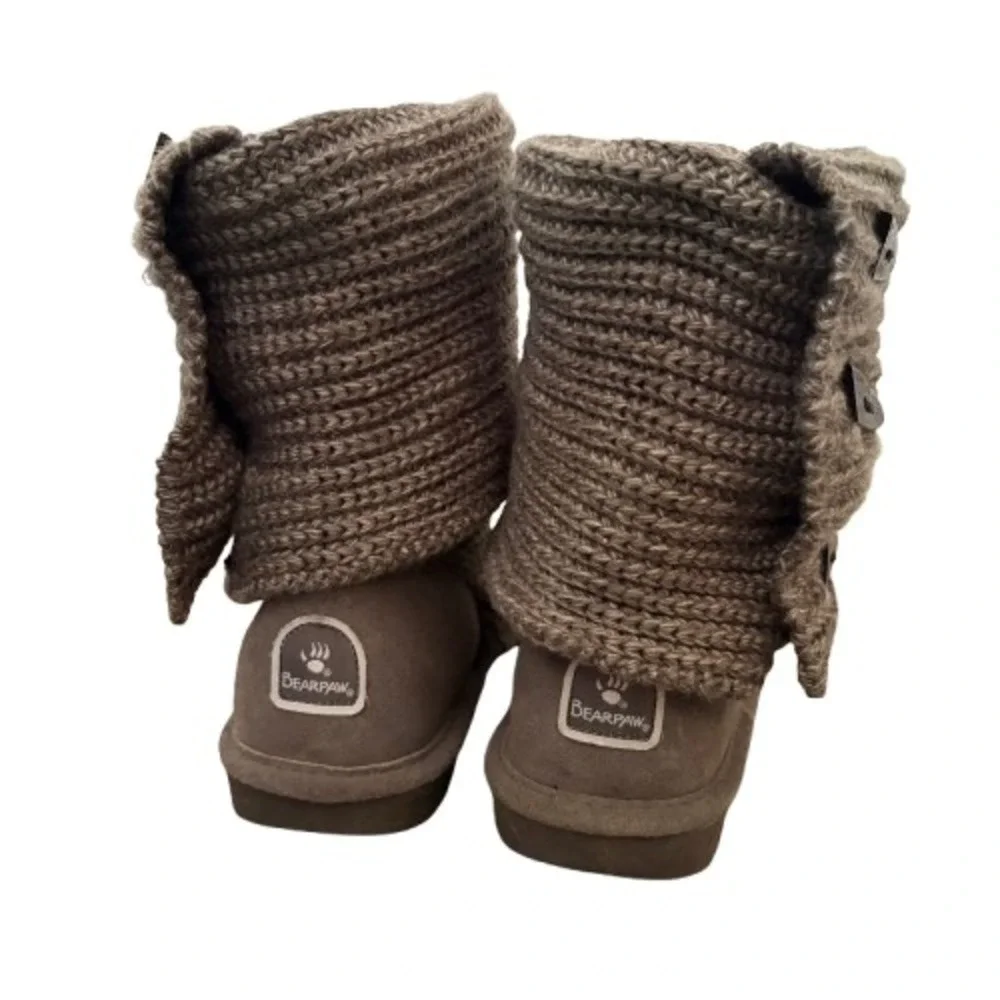 Bearpaw Knit Tall Boots Gray Foldover Button‎ Detail Winter Cozycore US Size 6
